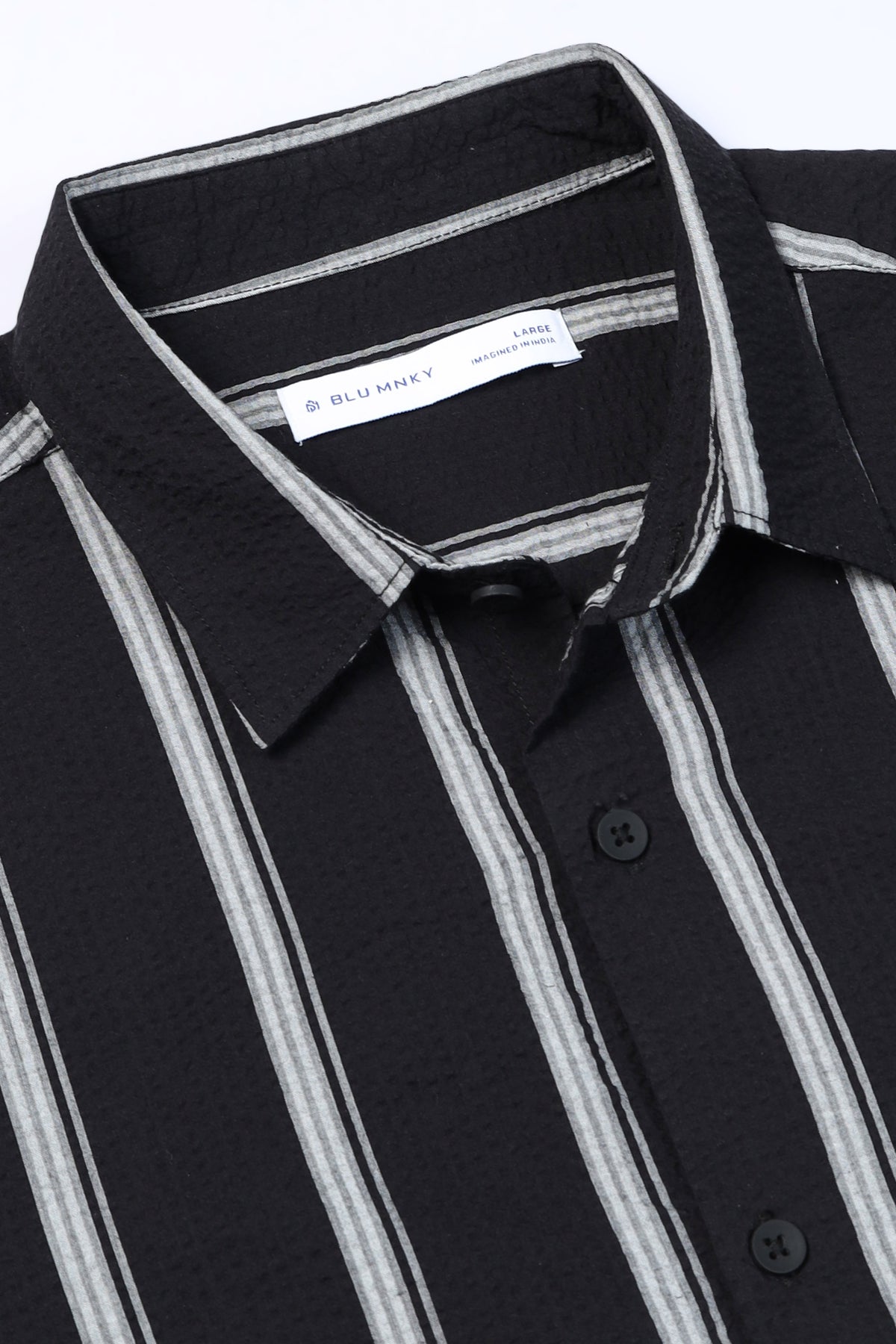 Men's Seersucker Striped Shirt Black Grey