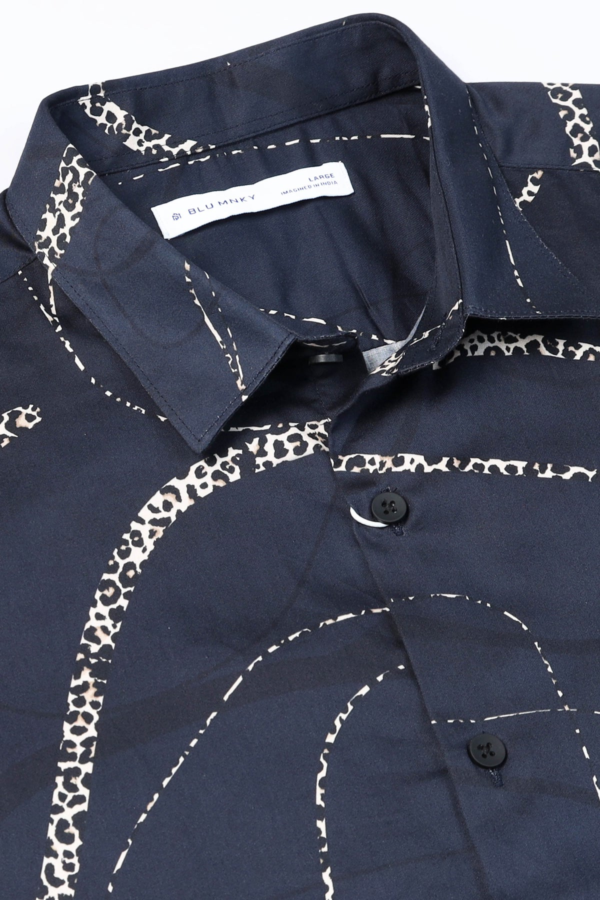 Navy Cream Printed Shirt - Slim Fit Party Wear