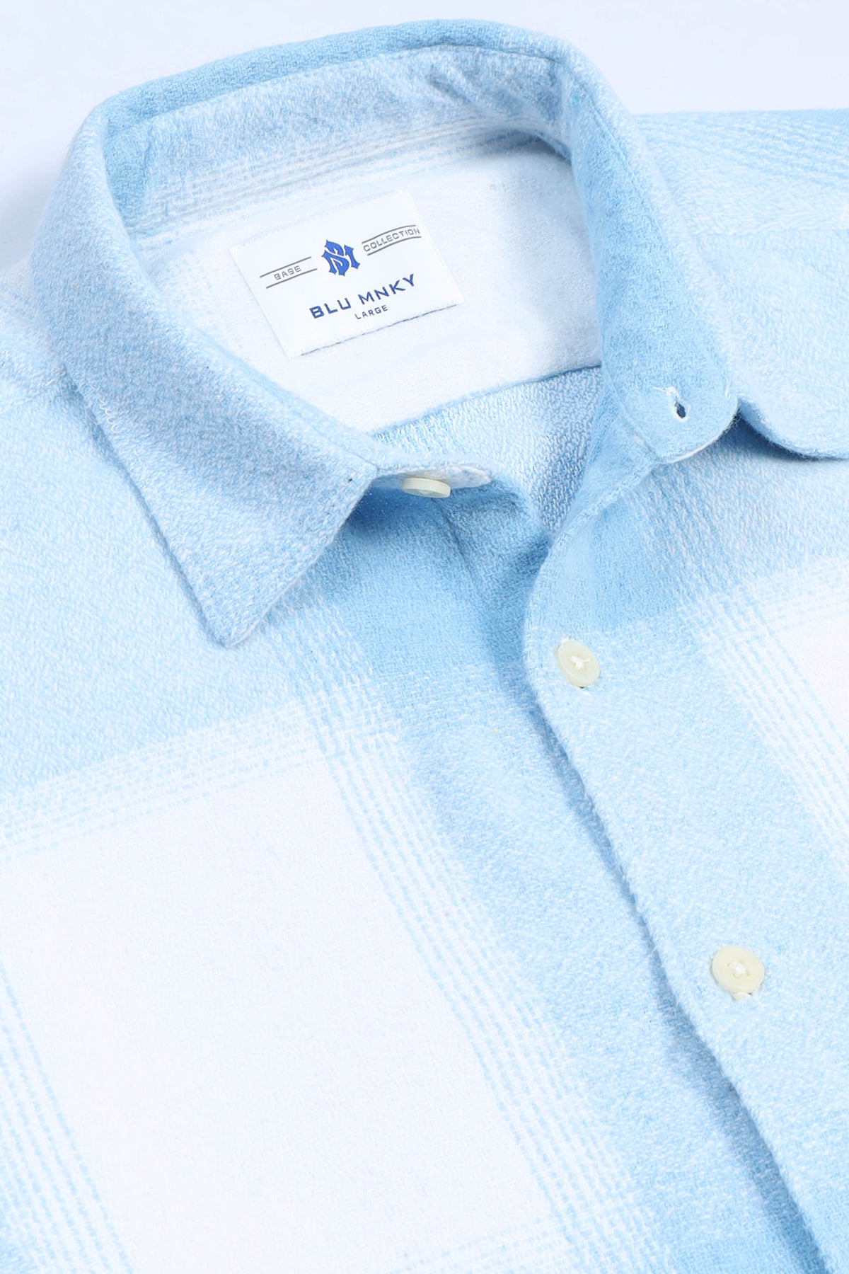 Brushing Checks Flannel Shirt Sky Blue