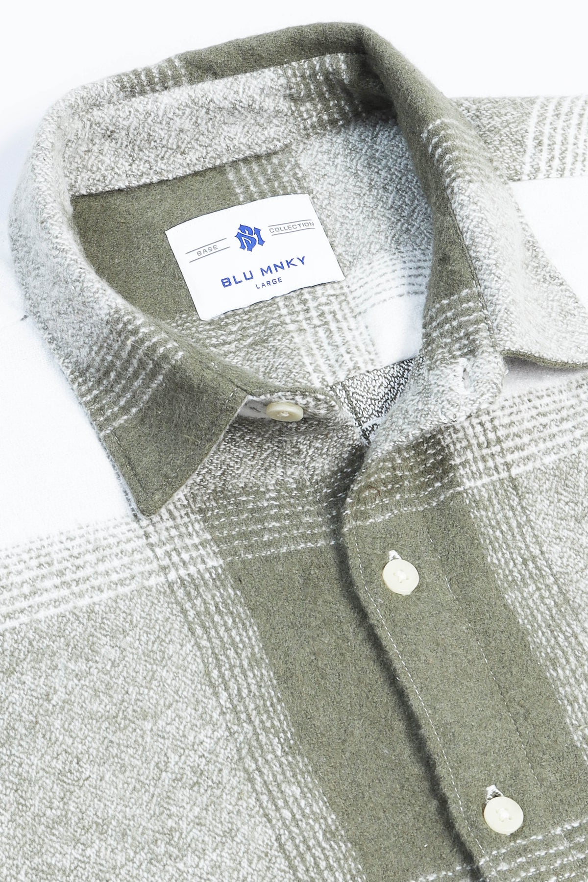 Brushing Checks Flannel Shirt Olive White