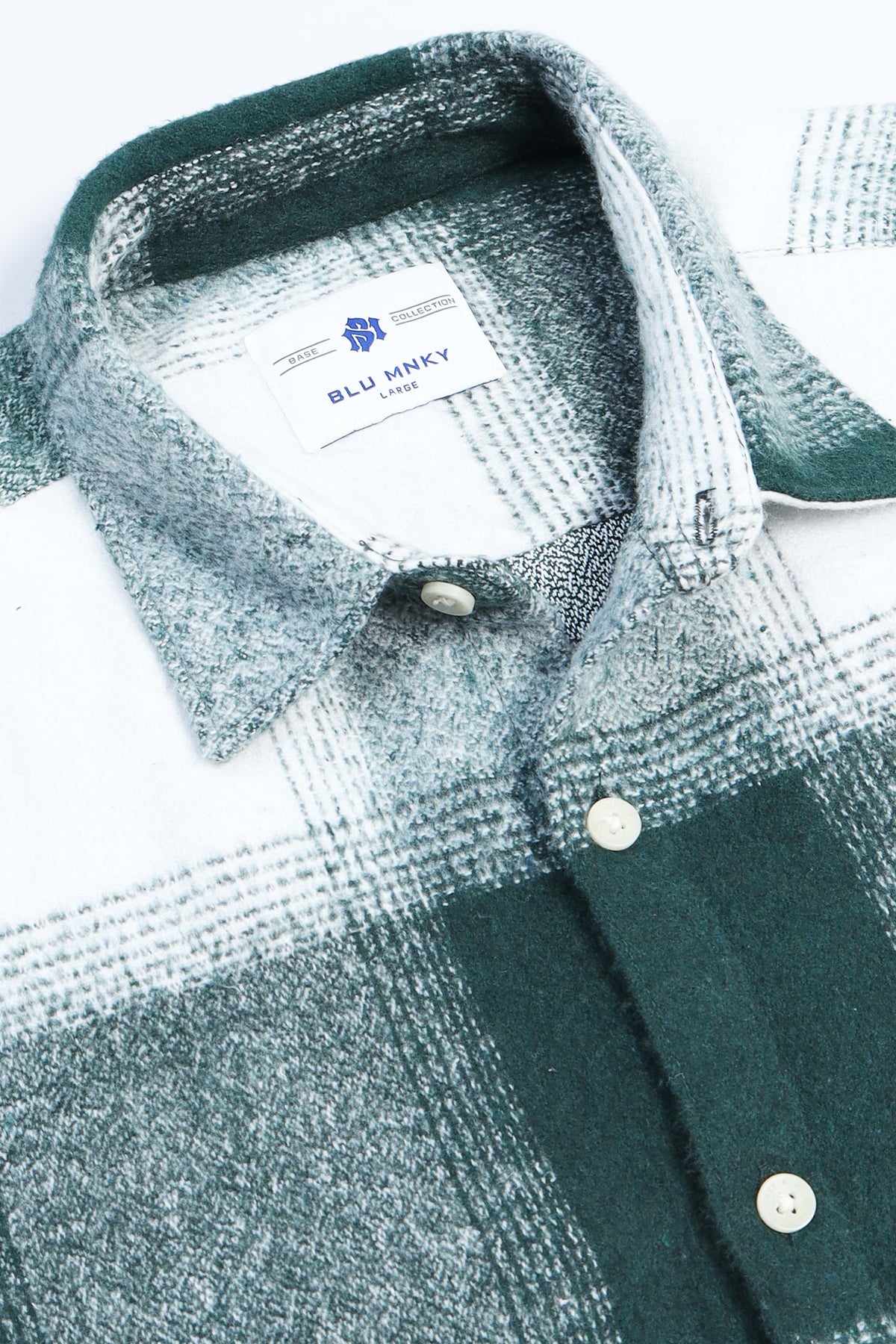 Brushing Checks Flannel Shirt Green White
