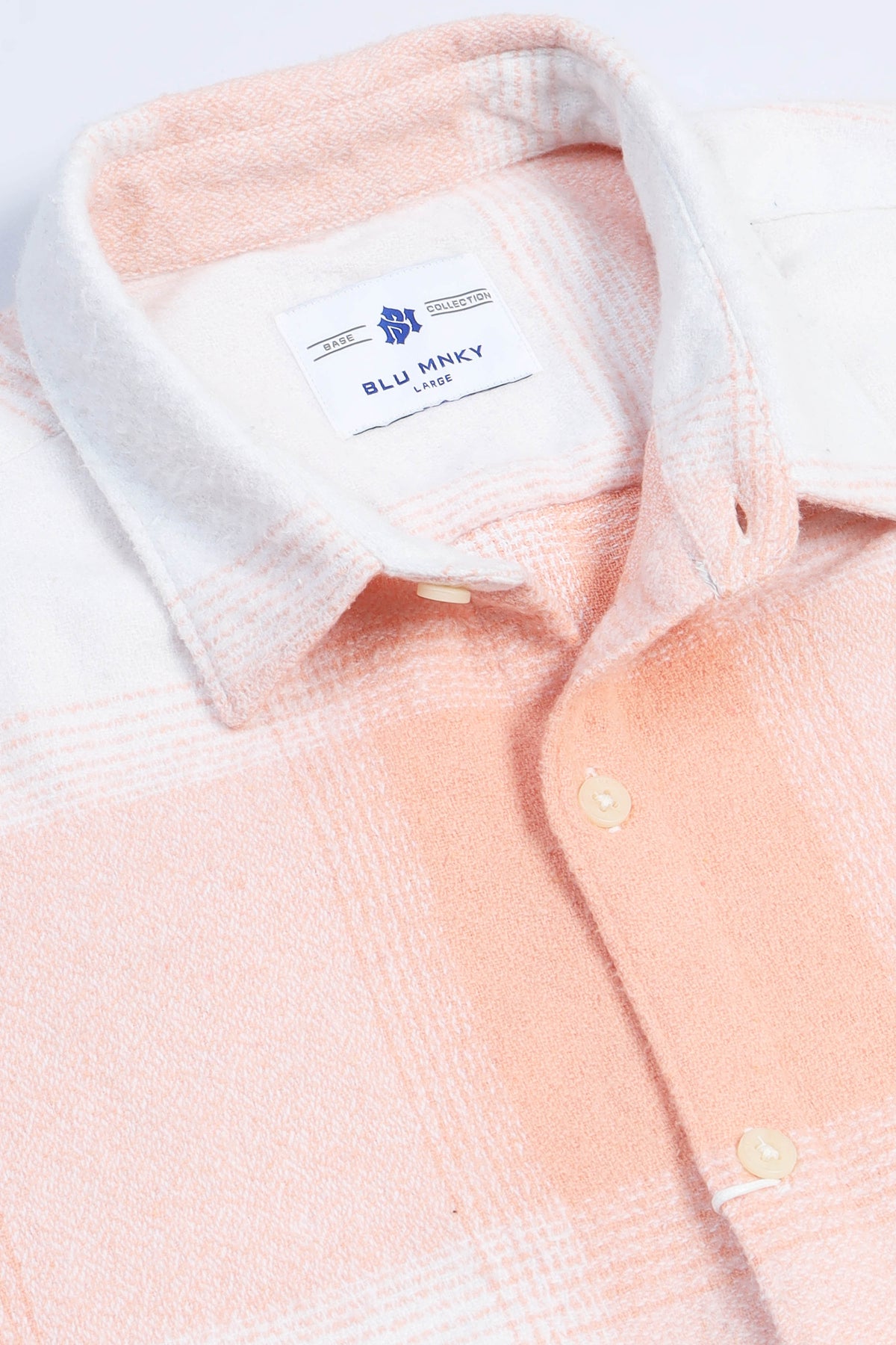 Brushing Checks Flannel Shirt Peach White