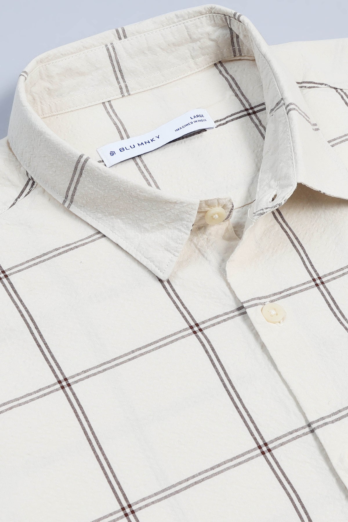 Cream Beige Checked Shirt - Slim Fit