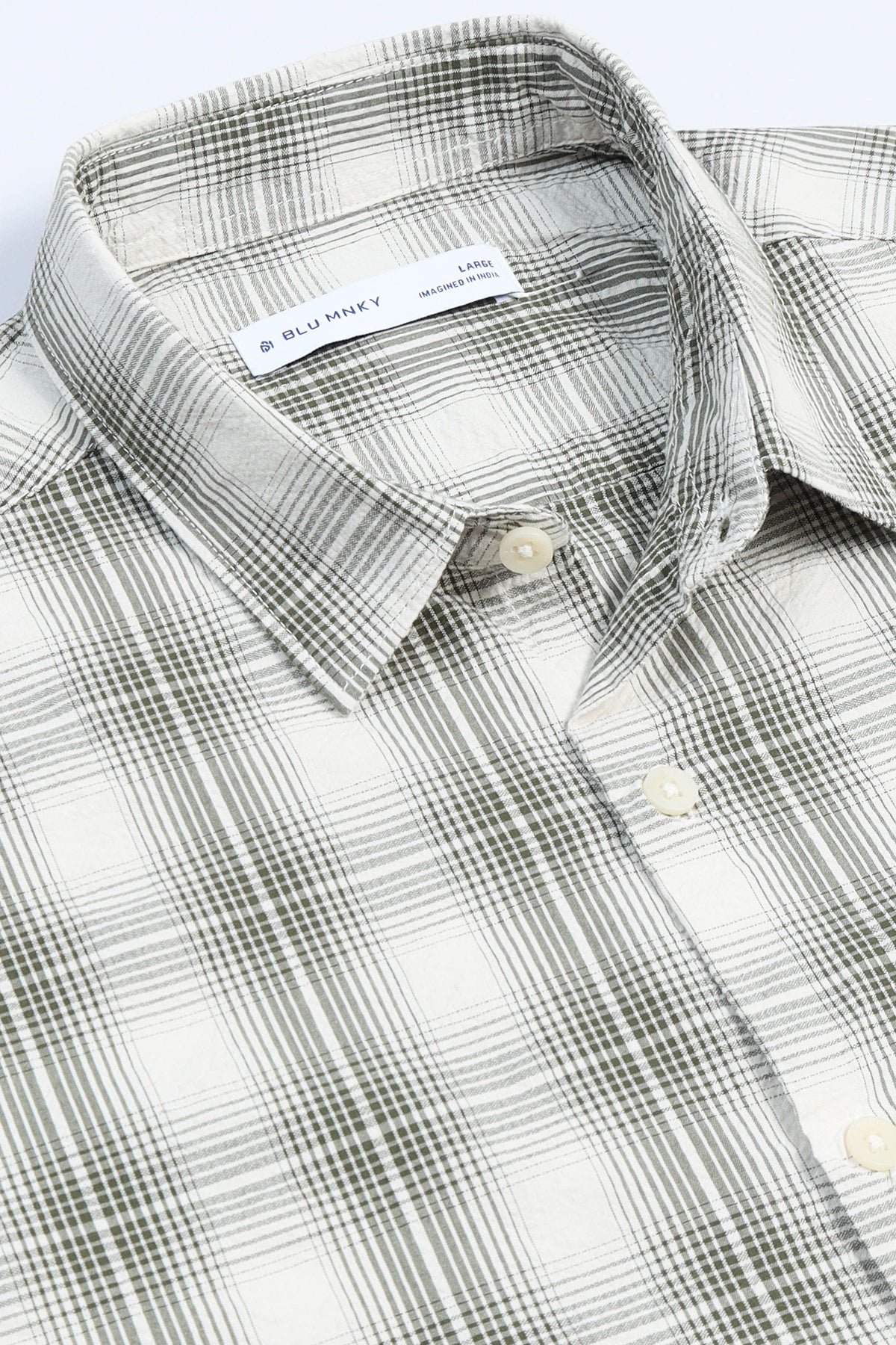Green Cream Checked Shirt - Slim Fit