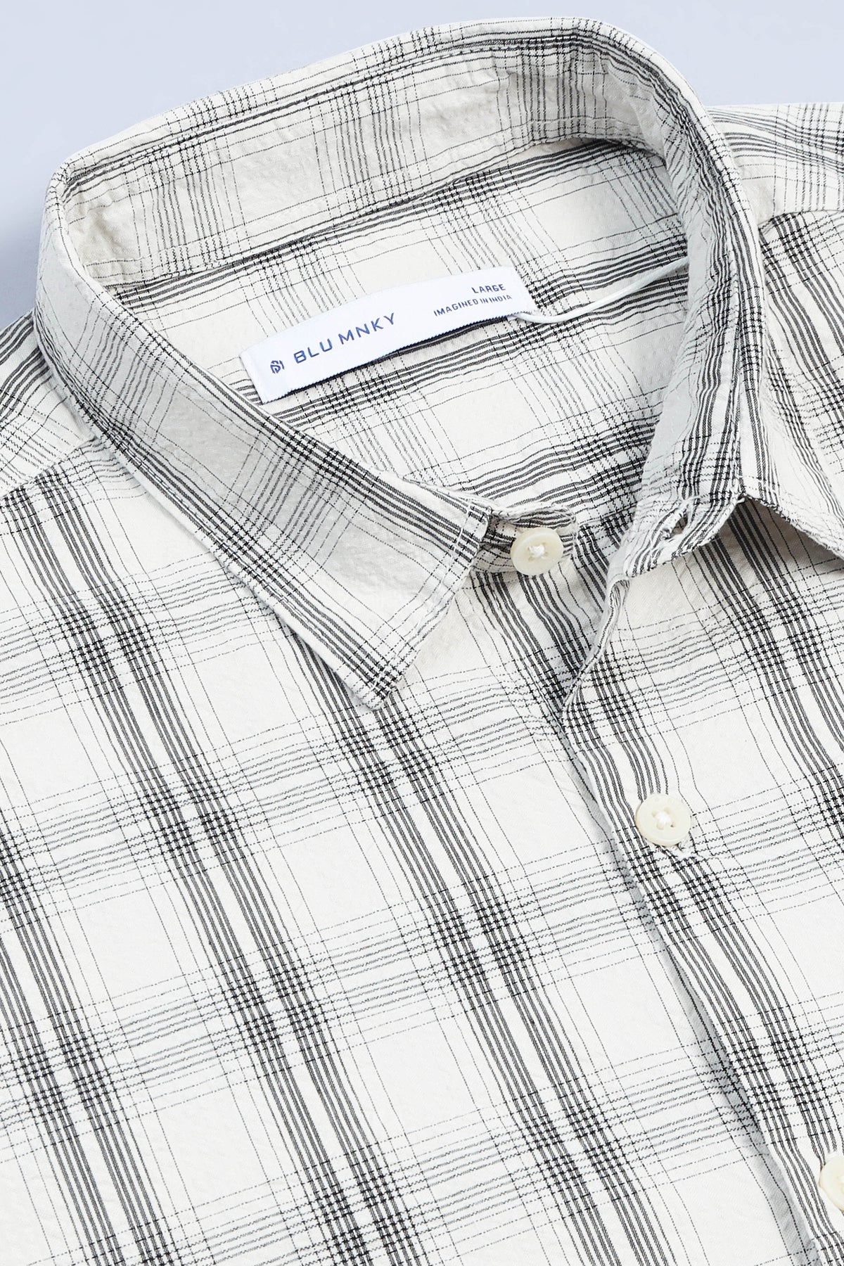 Cream Black Checked Shirt - Slim Fit