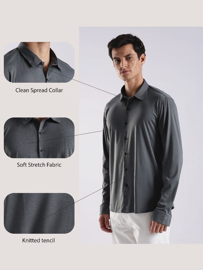 Knitted Tencel Stichless Finish Shirt Dk Grey