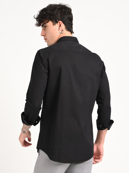 Cotton Shirt with Chest Pocket Black