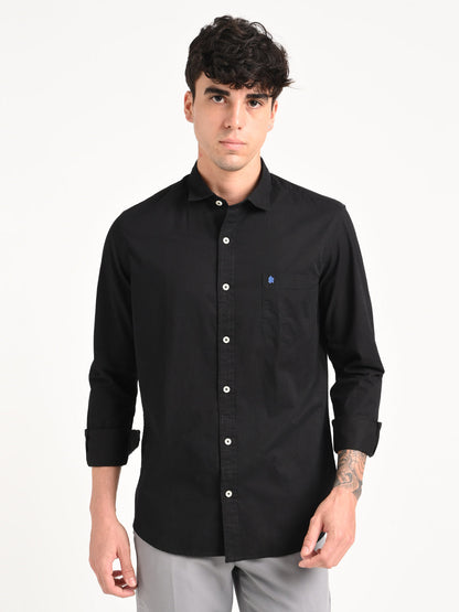 Cotton Shirt with Chest Pocket Black