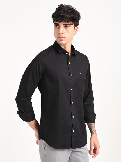 Cotton Shirt with Chest Pocket Black
