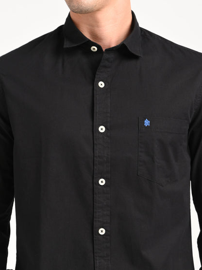 Cotton Shirt with Chest Pocket Black