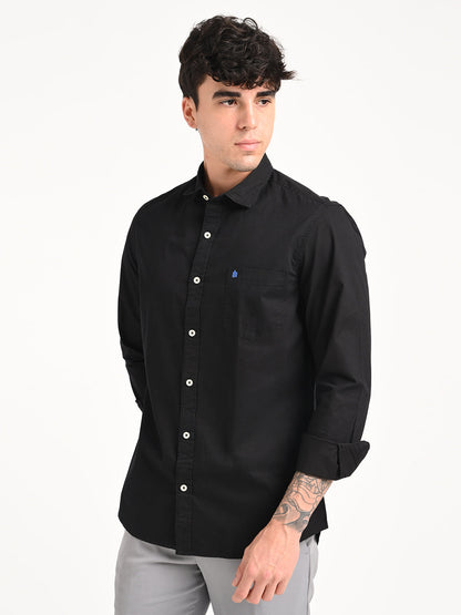Cotton Shirt with Chest Pocket Black