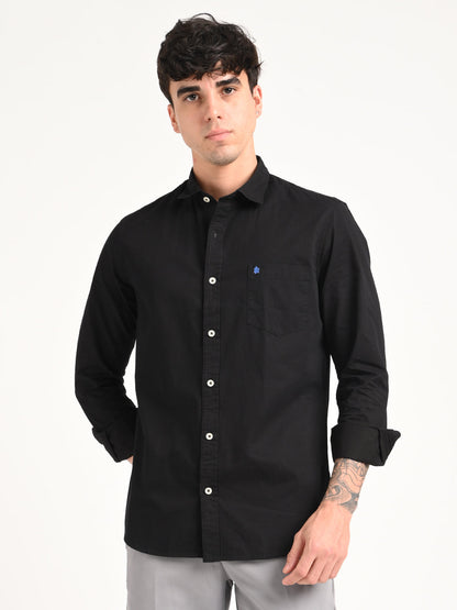 Cotton Shirt with Chest Pocket Black