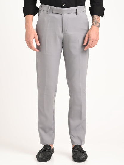 Textured Polyester Trousers Half Grey