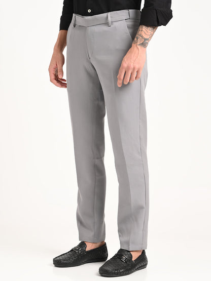 Textured Polyester Trousers Half Grey