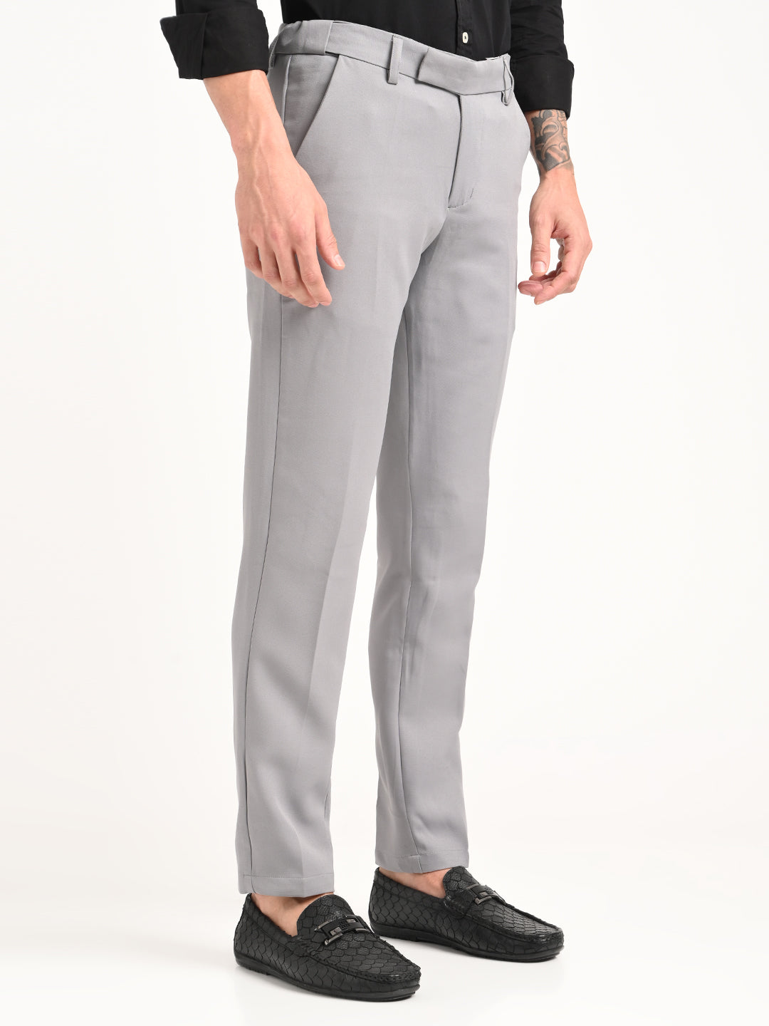 Textured Polyester Trousers Half Grey