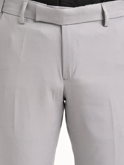 Textured Polyester Trousers Half Grey