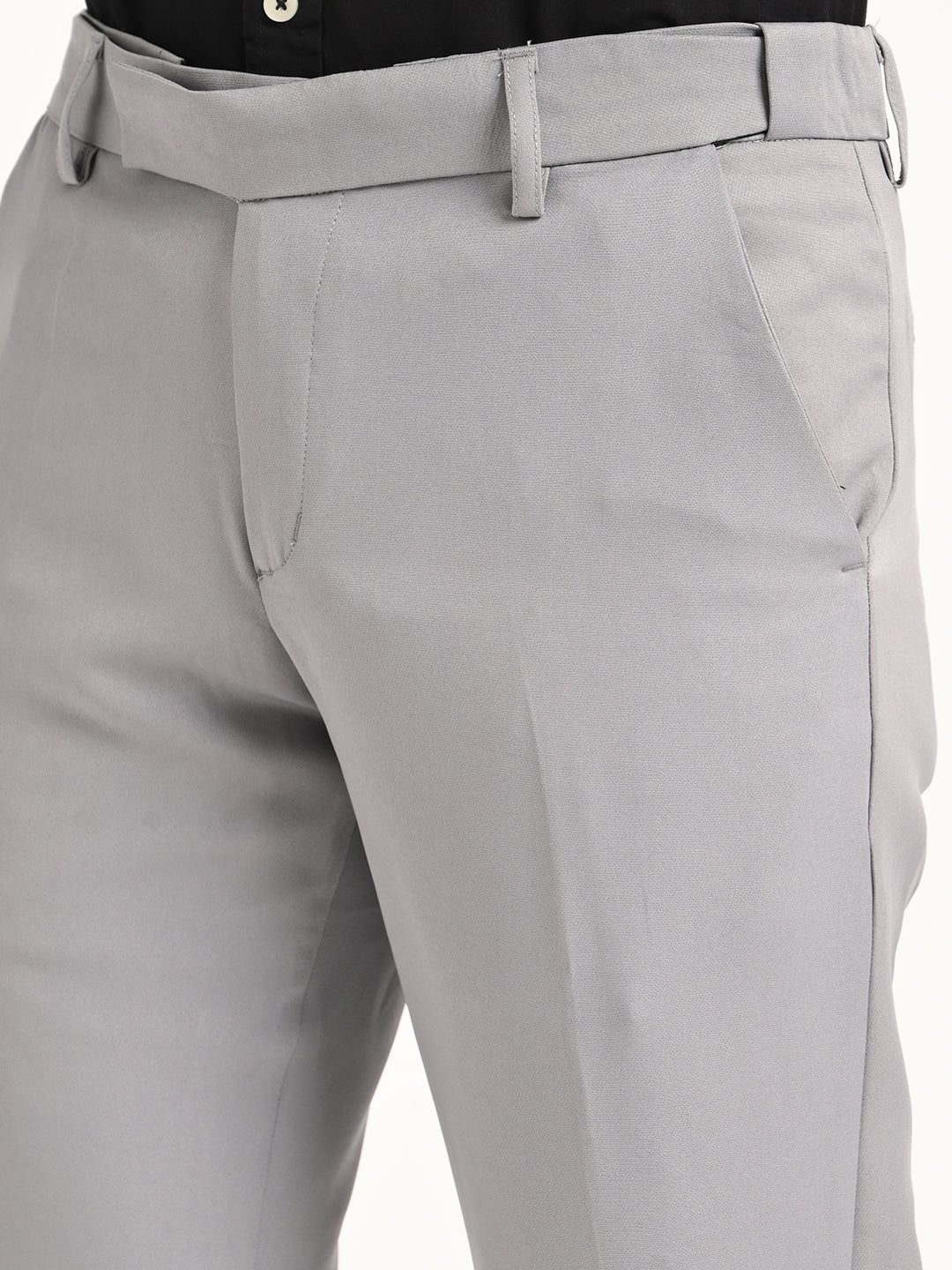 Textured Polyester Trousers Half Grey