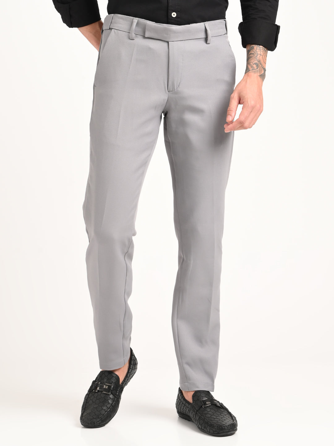 Textured Polyester Trousers Grey