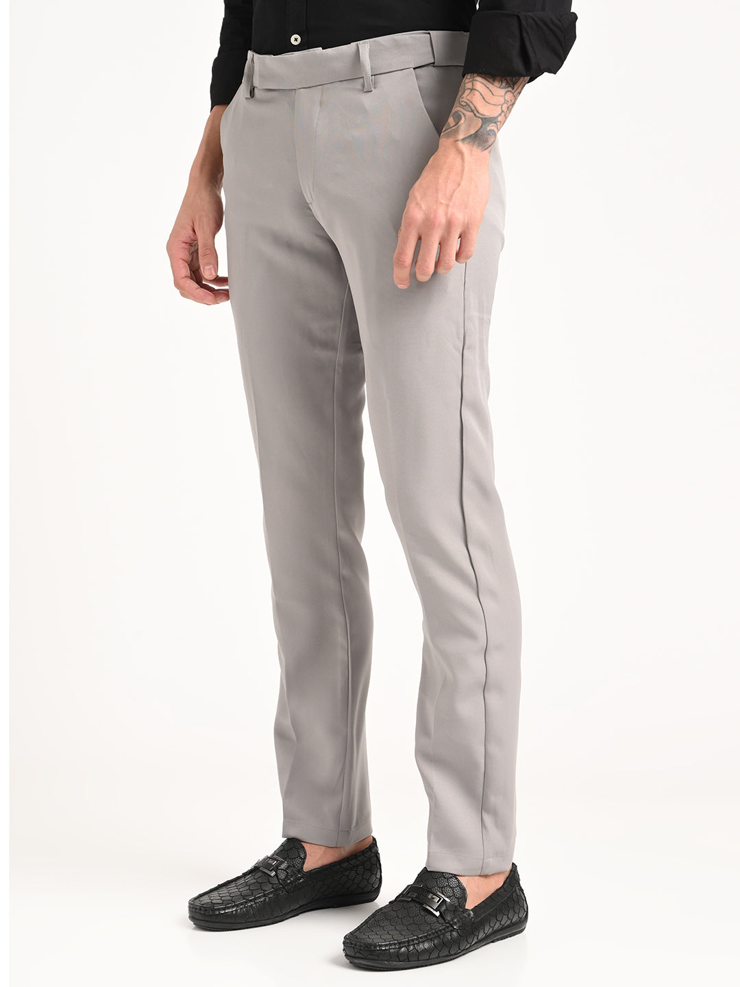 Textured Polyester Trousers Grey