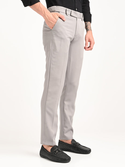 Textured Polyester Trousers Grey