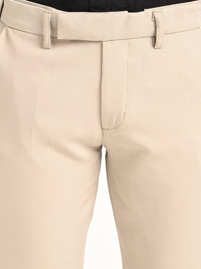 Textured Polyester Trousers Beige