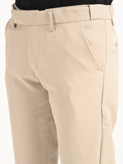 Textured Polyester Trousers Beige