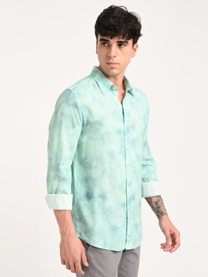 Digital Print Linen Blend Shirt Sky blue
