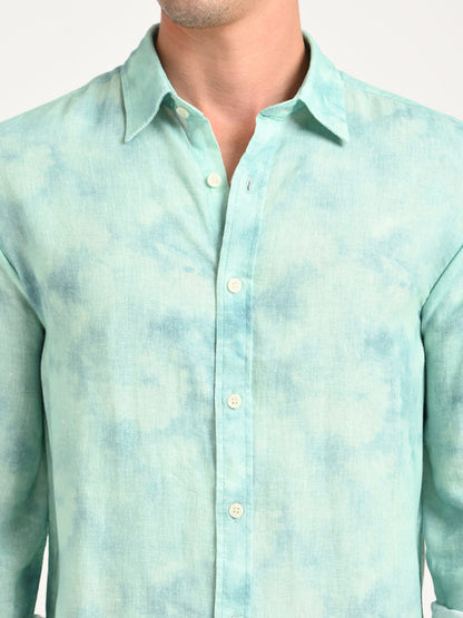 Digital Print Linen Blend Shirt Sky blue
