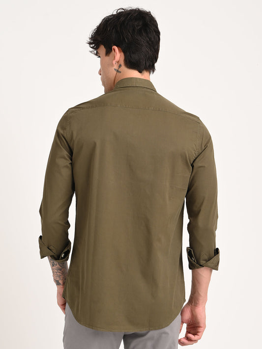 Cotton Shirt with Chest Pocket Khaki