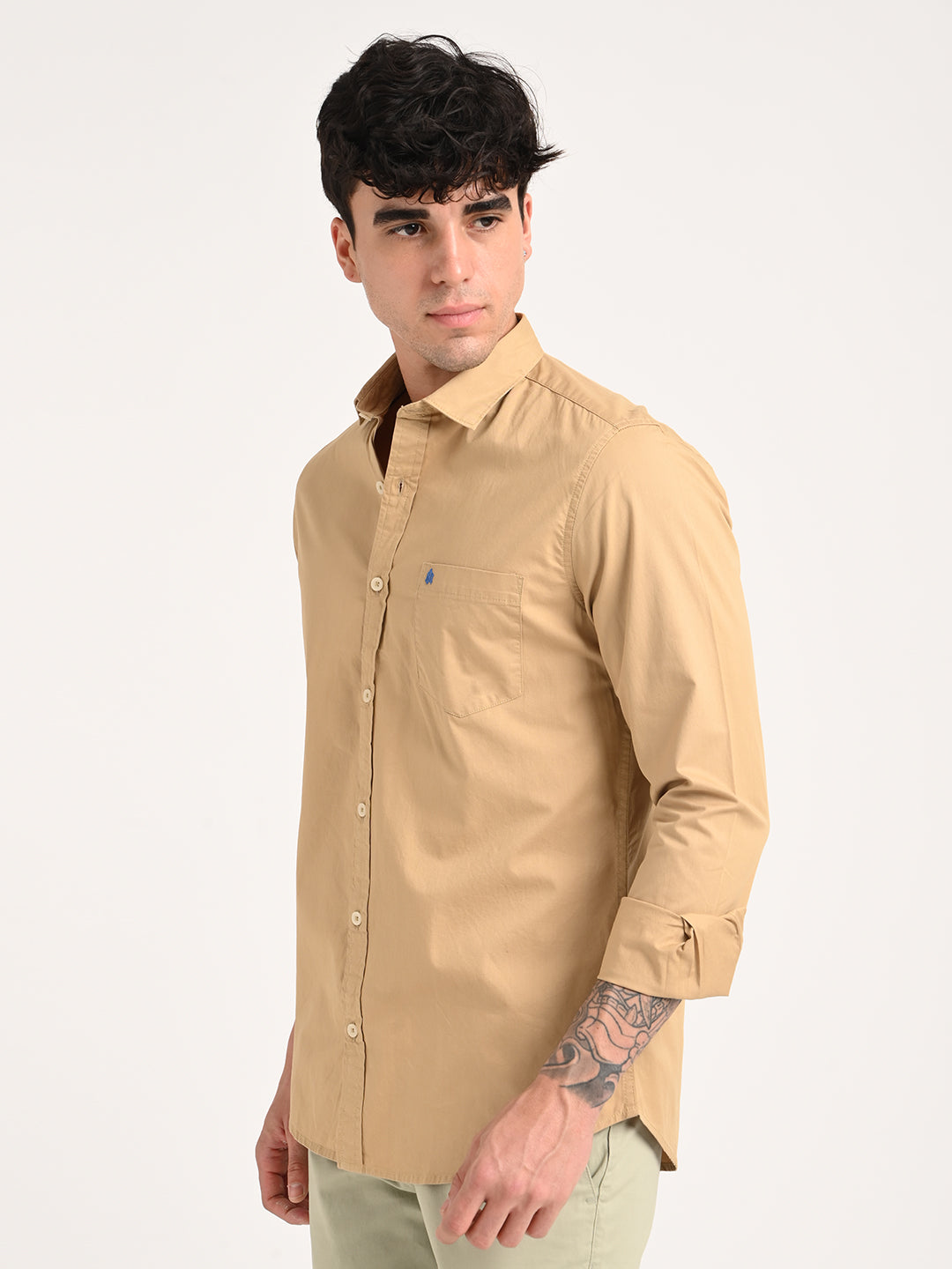 Cotton Shirt with Chest Pocket Cream