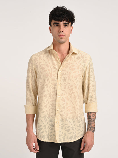 Slim Fit Nylon Burnout Shirt Beige