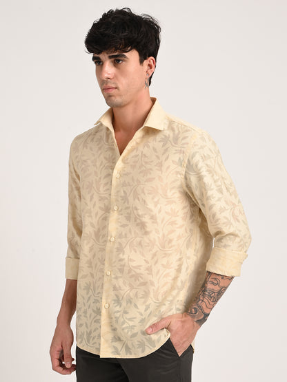 Slim Fit Nylon Burnout Shirt Beige
