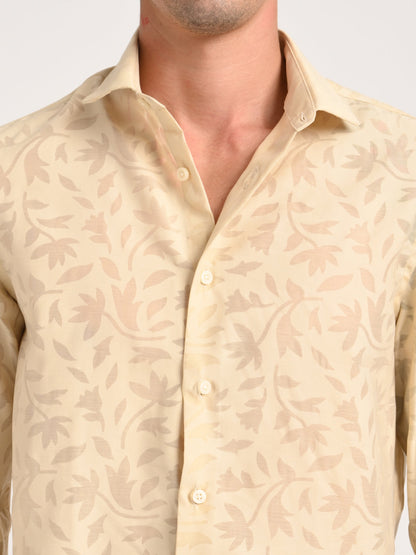 Slim Fit Nylon Burnout Shirt Beige