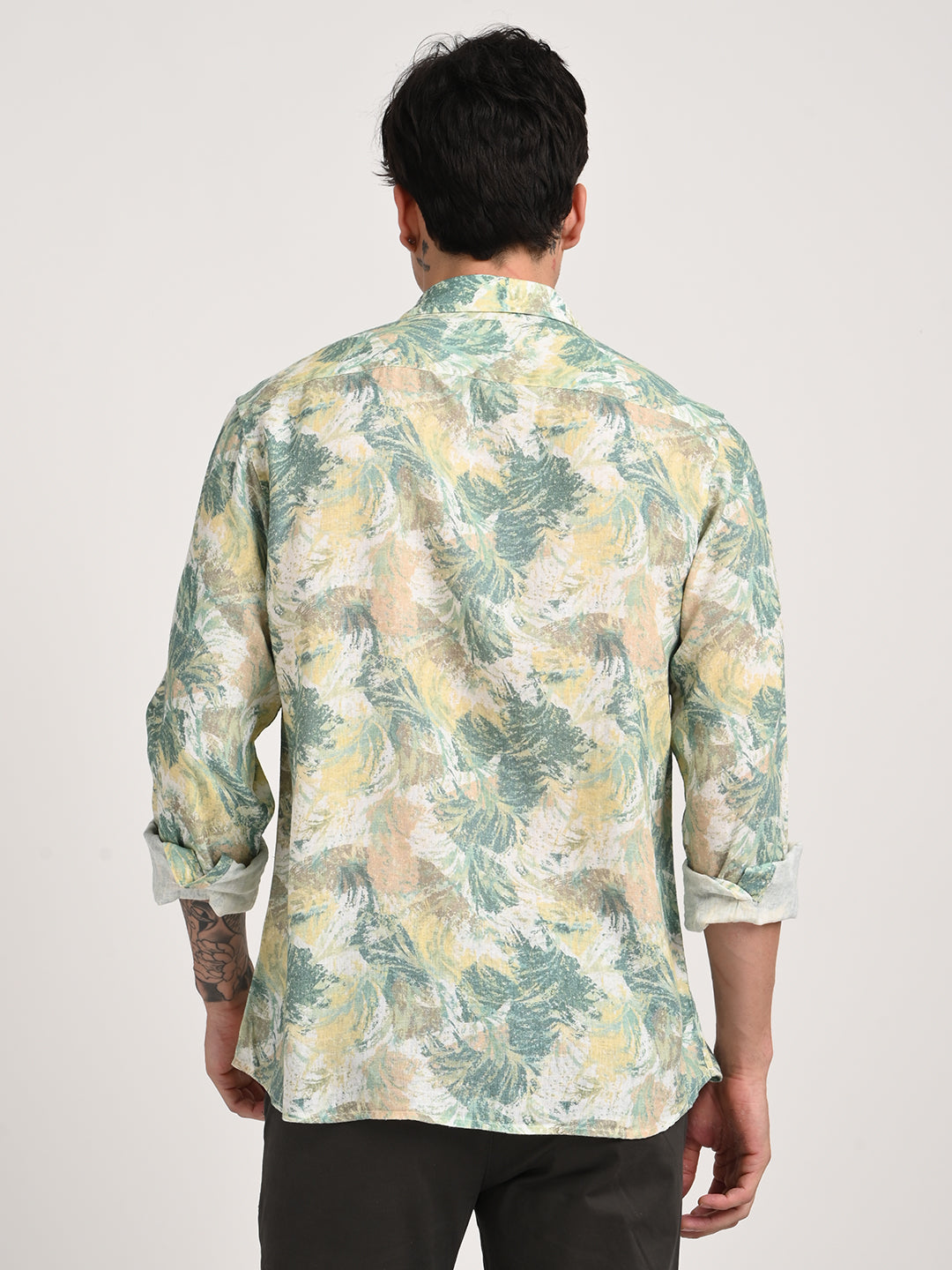 Digital Print Linen Blend Shirt Cream