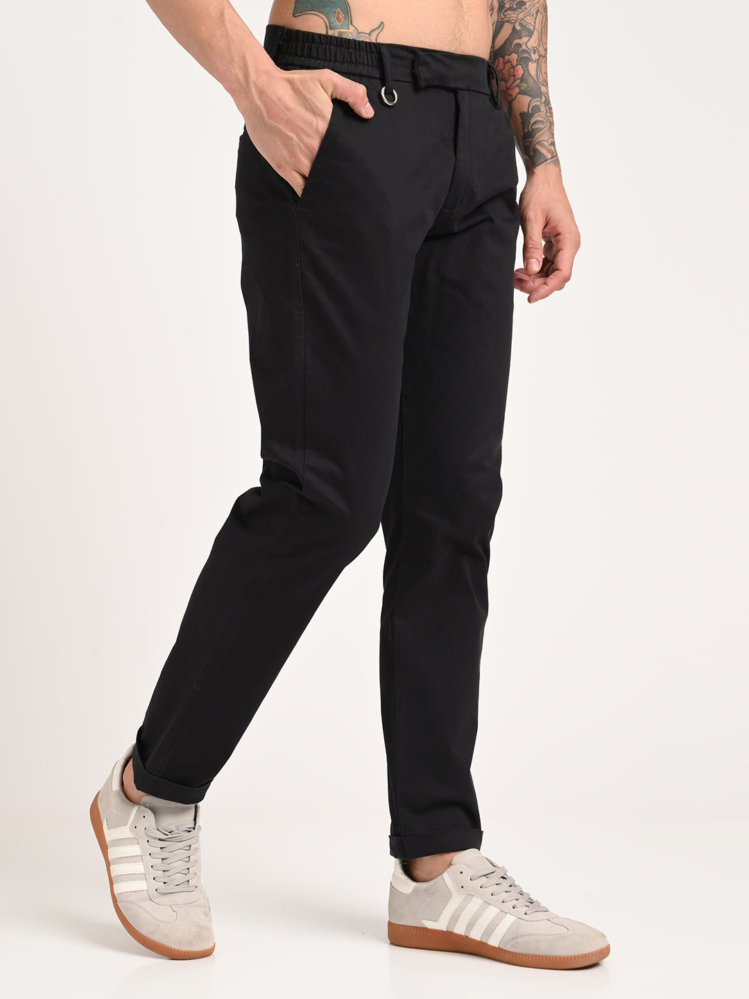 Stretch Trousers with Utility Pockets Black