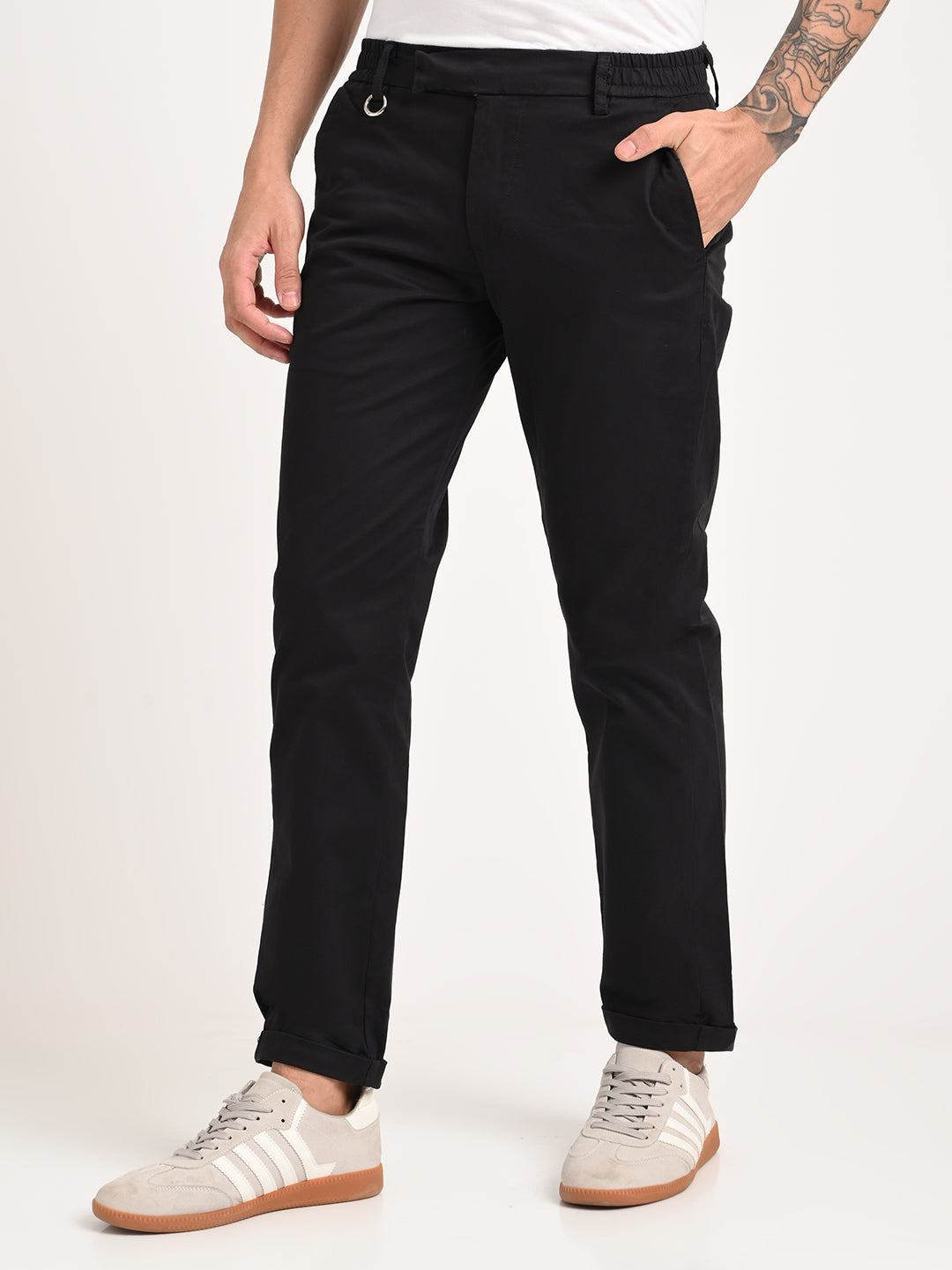 Stretch Trousers with Utility Pockets Black