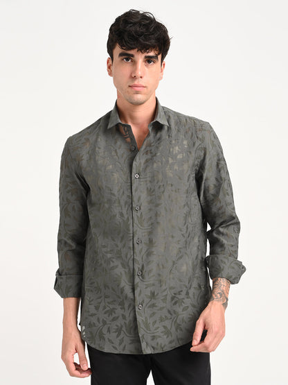 Slim Fit Nylon Burnout Shirt Grey