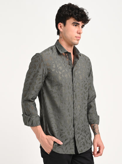 Slim Fit Nylon Burnout Shirt Grey