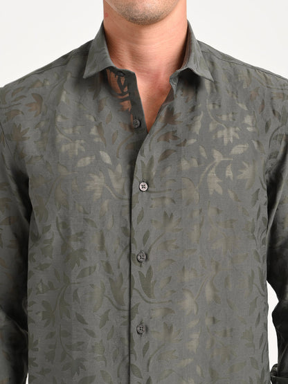 Slim Fit Nylon Burnout Shirt Grey