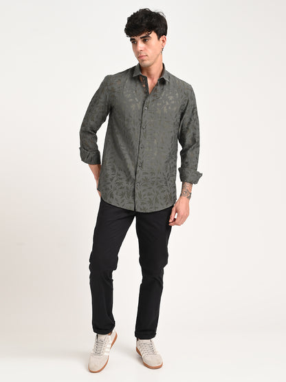 Slim Fit Nylon Burnout Shirt Grey