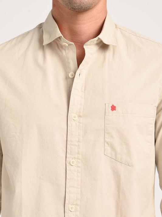 Cotton Shirt with Chest Pocket Beige