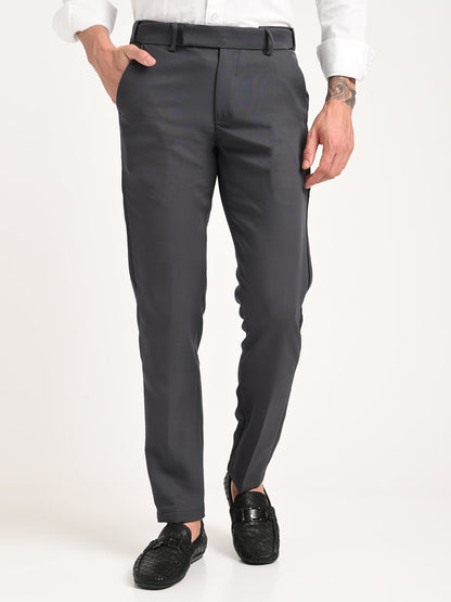 Textured Polyester Trousers Dk Grey