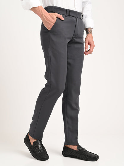 Textured Polyester Trousers Dk Grey