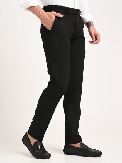Textured Polyester Trousers Black