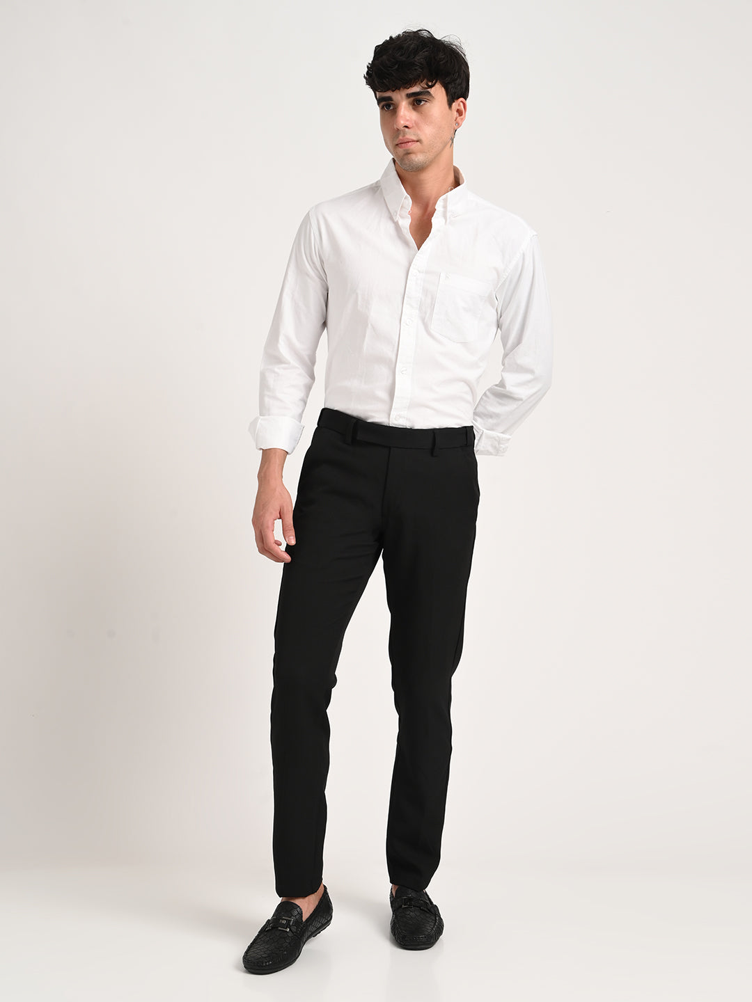 Textured Polyester Trousers Black
