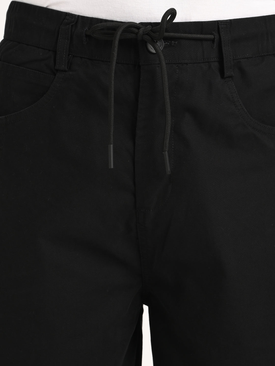 Relaxed Cotton Trousers with Drawcord Black