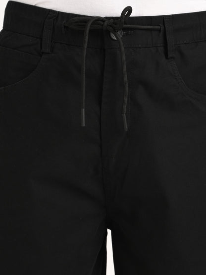 Relaxed Cotton Trousers with Drawcord Black