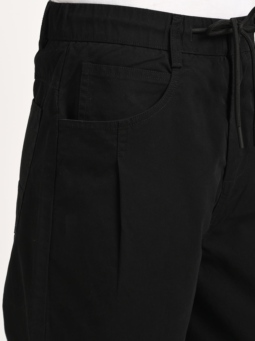 Relaxed Cotton Trousers with Drawcord Black