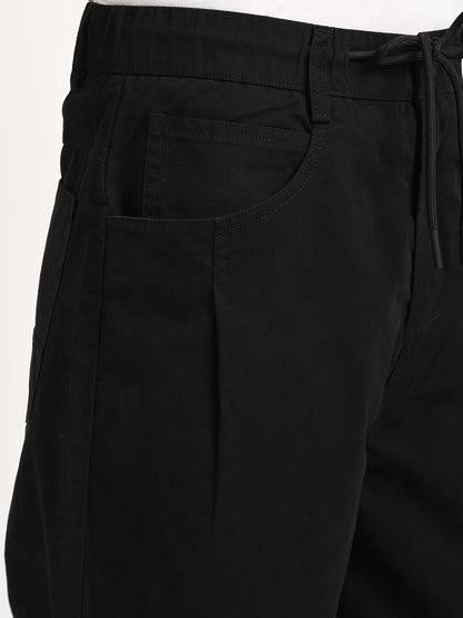 Relaxed Cotton Trousers with Drawcord Black