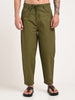 Relaxed Cotton Trousers with Drawcord Green